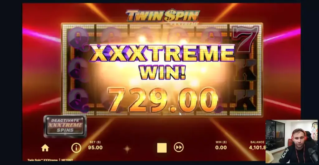 Большой выигрыш в Twin Spin XXXtreme